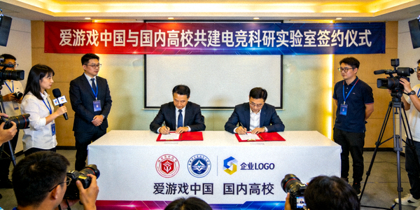 爱游戏中国与国内高校共建电竞科研实验室签约仪式现场照片