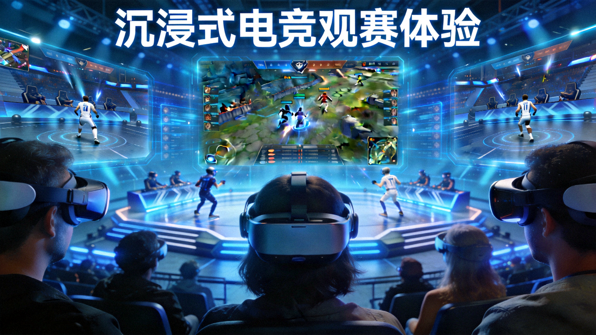观众佩戴VR设备沉浸式观看虚拟电竞赛事 - 电竞正在探索全新的沉浸式观赛模式