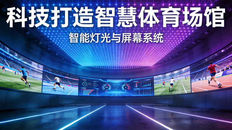 智能体育场馆内部充满科技感的灯光与屏幕 - 科技打造智慧体育场馆