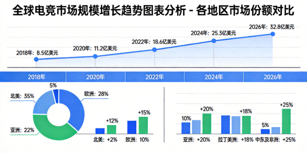 全球电竞市场规模增长趋势图表分析 - 各地区市场份额对比