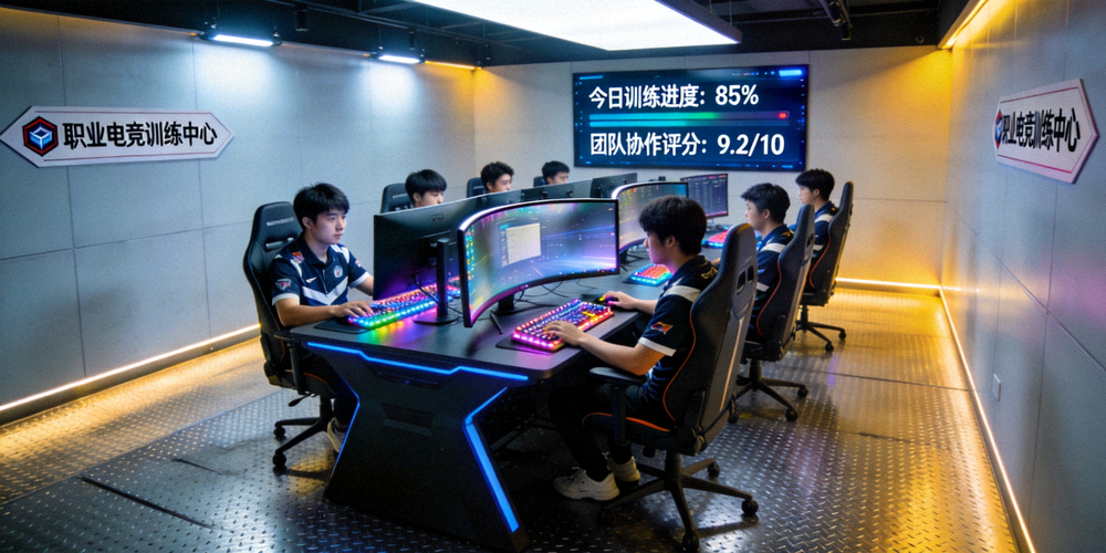 电竞选手在专业训练基地认真训练场景 - 体现电竞职业化发展趋势