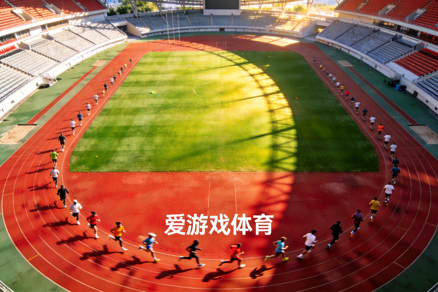 体育场内运动员奔跑训练的广角画面 - 爱游戏体育品牌介绍配图